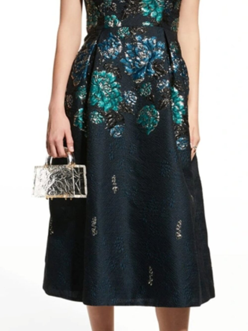 Teri Jon Rickie Freeman Blue Sparkle Jacquard Cap Sleeve Midi Dress Size 12 - Picture 4 of 13